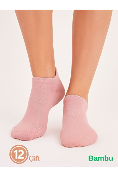 Socketta Kadın Bambu Dikişsiz 12'li Çok Renkli Nakışlı Patik Çorap – Premium