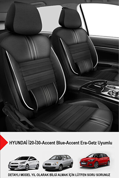 GM-DESIGN Carbon Beyaz Lüks Deri Oto Koltuk Kılıfı -(HYUNDAİ İ20-İ30-Accent-B...