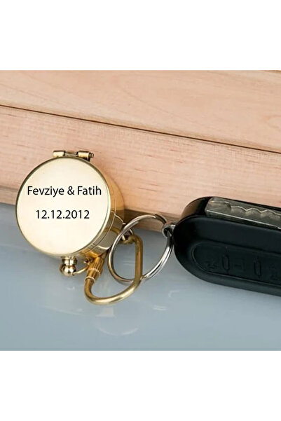 hediyesahibi İsme Özel Pirinç Pusula Tasarımlı Anahtarlık