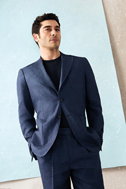 Lufian جاكس سبورتس سترة بليزر رجالية بقصة ضيقة باللون الأزرق الداكن