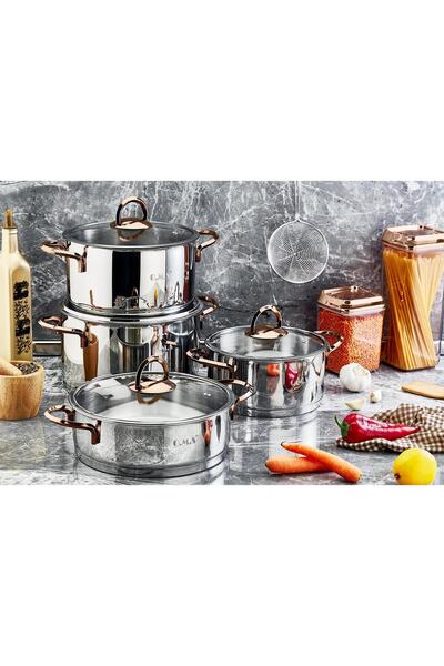 OMS 1097 crushed cylinder steel handle pot set 8 pieces