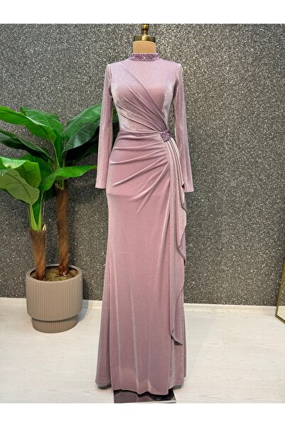 E&A Eren Abiye UZUN KOLLU BONCUK ISLEMELI ELBISE