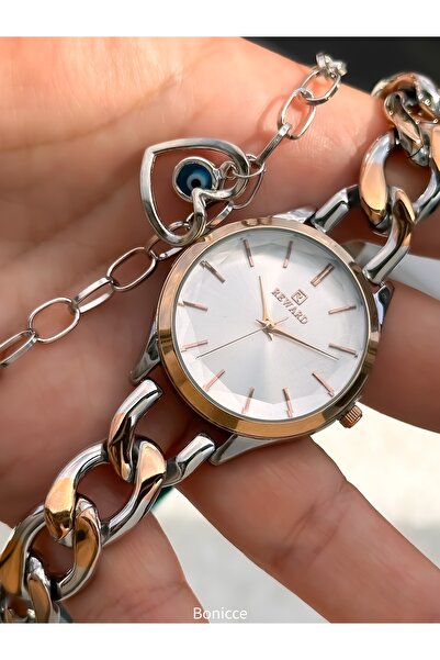 Reward Rose Silver Steel Band,Valentine's Day Gift Women's Wristwatch +Bracelets