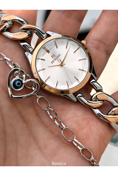 Reward Rose Silver Steel Band,Valentine's Day Gift Women's Wristwatch +Bracelets