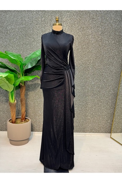 E&A Eren Abiye UZUN KOLLU BONCUK ISLEMELI ELBISE