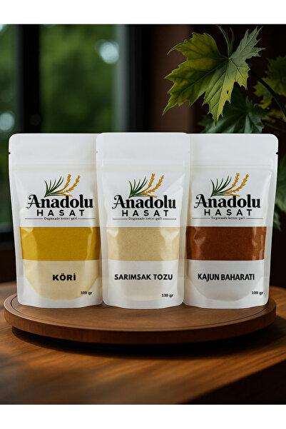 ANADOLU HASAT 3’lü Baharat Paketi (Köri + Kajun + Sarımsak Tozu) Katkısız Bah...