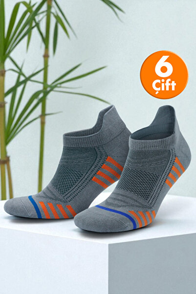 Go With 6'lı Bambu Gri Desenli Dikişsiz Nefes Alabilir Kutulu Kısa Spor Koşu Erkek Sneaker Çorap 3150