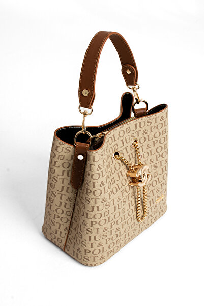 Just Polo Just & Polo Women's Mink Monogram Patterned Luxury Hand and Shoulder Bag with Adjustable Strap and Multiple Compartments