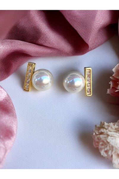 FAYRA ACCESSORIES Kristal Taşlı İnci Küpe 18 K Altın Kaplama