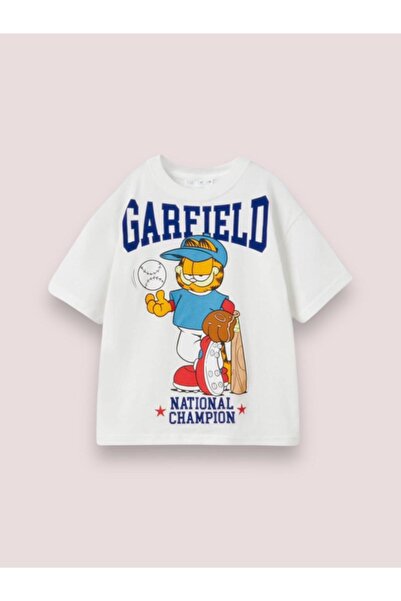 LİTTLE TORTOİSE Boys Garfi̇eld Printed Crew Neck T-Shirt & Shorts Set