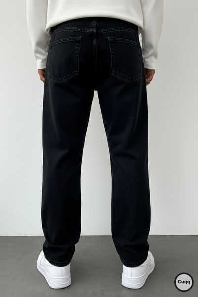 Cuqq Denim Erkek Asit Yıkama Siyah Bol Paça Jean Kot Baggy Pantolon