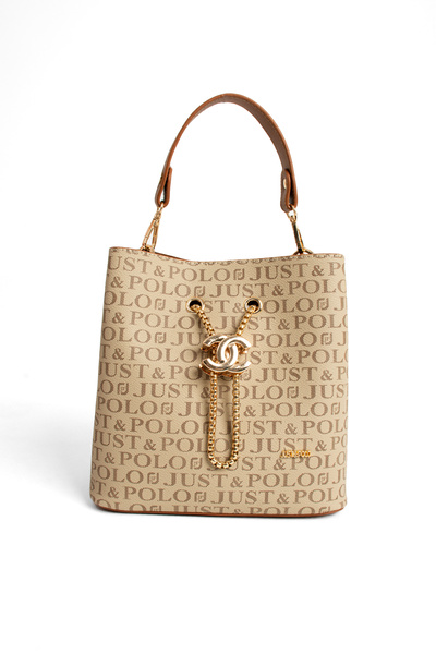 Just Polo Just & Polo Women's Mink Monogram Patterned Luxury Hand and Shoulder Bag with Adjustable Strap and Multiple Compartments