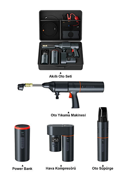 iTing Araç Otomobil Akıllı Set Araç Yıkama Araç İçi Süpürge Araç Lastik Şişirme Akü Takviye Seti