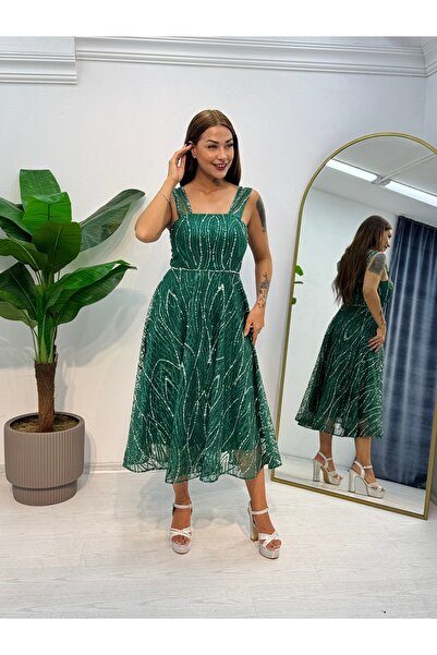 E&A Eren Abiye Askılı Simli Kısa Abiye