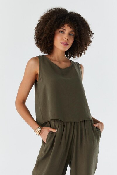 Shopping Shop Suspender Blouse Trousers Set Khaki