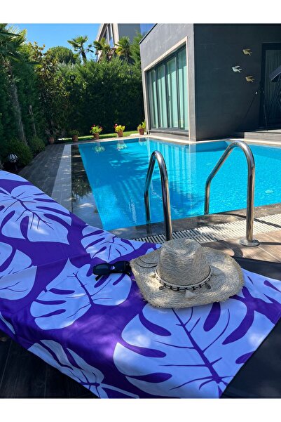 Tropikhome Plaj Havlusu Yaprak Dijital Baskılı 70x150 Cm Plaj Havlusu - Mor