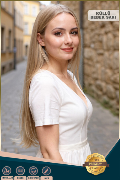 KONAK PERUK Fiber Sentetik Uzun Düz Peruk - Küllü Bebek Sarı