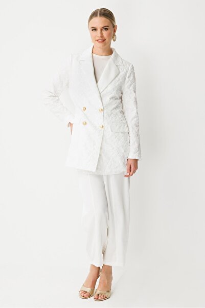 Ghisa Double-Breasted Jacket and Pants Set White