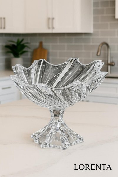 isra kristal Crystal Look Glass Fruit Bowl with Stand - Stylish Decorative Presentation and Serving Bowl