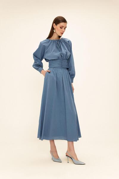 Olcay Fűző részletes blúz szoknya dupla szett KÉK 9327-TK