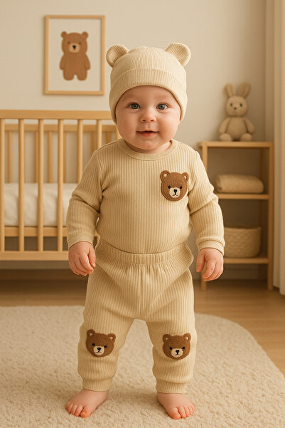 anne dokunuşu gibi KUZUM BEBE 2’li Fitilli Kumaş Çiçek Desenli Kız Bebek Çocuk Alt Üst Takım