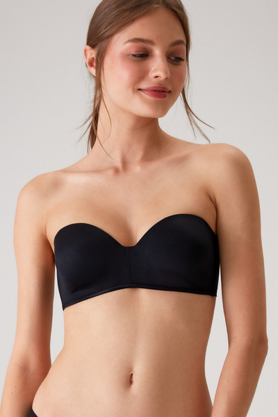 Pierre Cardin 2'li Ekonomik Paket Siyah Beyaz 6800 Ales Ultra Hafif Bütün Kap Dolgusuz Micro Straplez Sütyen Set