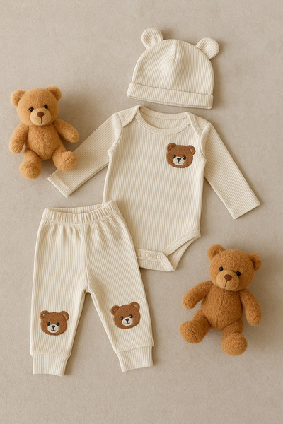 anne dokunuşu gibi KUZUM BEBE 2’li Fitilli Kumaş Çiçek Desenli Kız Bebek Çocuk Alt Üst Takım