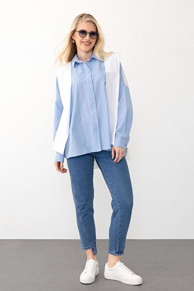 Olcay Cămașă lejeră cu detaliu de eșarfă ALBASTRU 9280