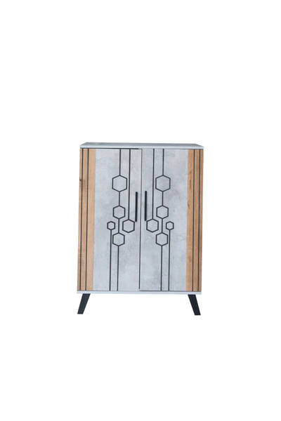 BAITY Wooden Shoe Organizer Cabinet - 2 Doors, 5 Levels - Gray and Beige