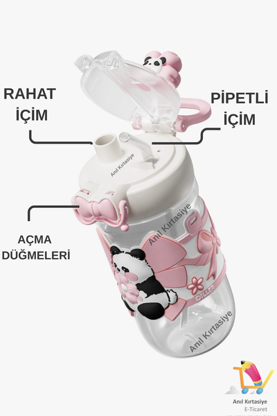 Vagonlife Diller Double Use with Straw/Comfortable Drinking Neck Hanger Cute Panda 580 ml