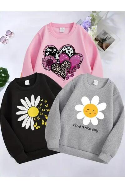 VESTIR BIEN 3-Pack Black-Pink-Gray Daisy Printed Colorful New Comfortable Swe...