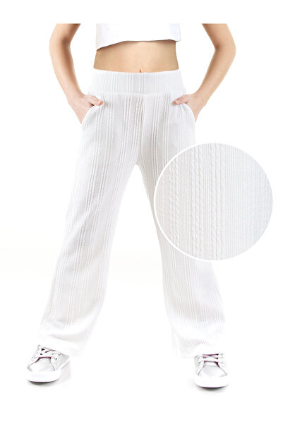 Denokids Girl's Pipe Leg Ecru Basic Sweatpants