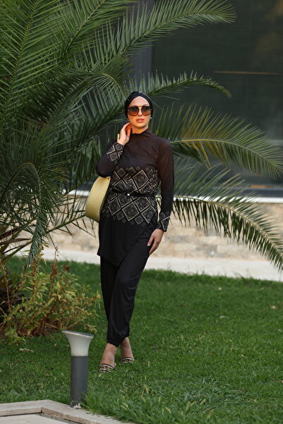 NS TASARIM MAYO Costum de baie cu salopetă hijab cu model Liva Allerli Design