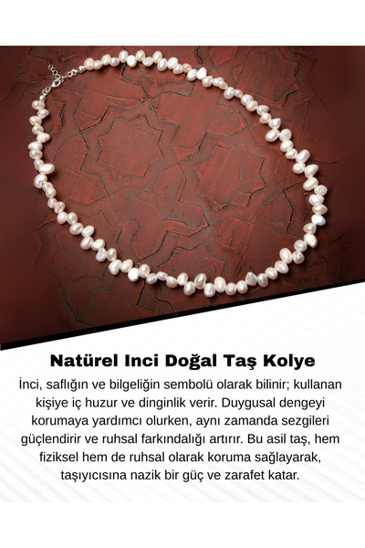 Saff Doğal Taş Sertifikalı Natürel Inci Doğal Taş Kolye - Gümüş Kapama