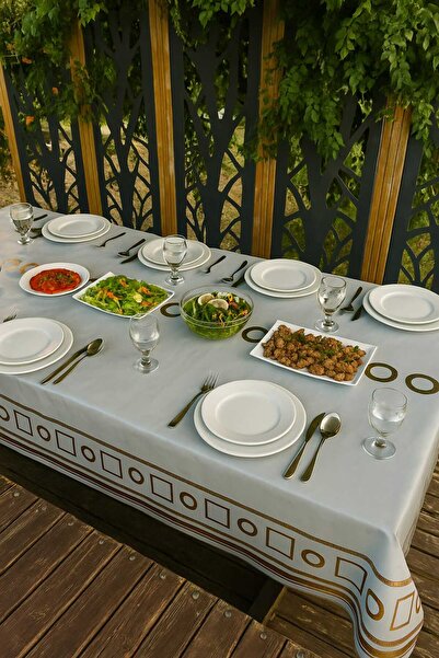 Rona Home Luxury Pvc Tablecloth Waterproof Wipeable Gold Pattern Table Cover Durable Non-Slip Stylish Design