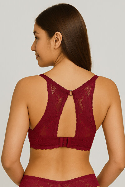 Pierre Cardin 2'li Ekonomik Paket Nude Bordo 6808 Rome Yarı Destekli Sırt Detay Dantelli Sütyen Set