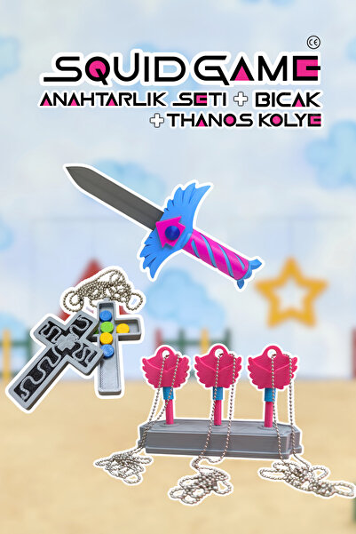 4koma Squid Game 3.sezon - Bıçak Figürü - Anahtarlık Seti - Thanos Kolye - Zincirli Tasarım Oyun Seti