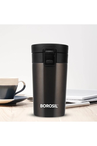 Borosil Coffeemate Insulated Copper coated stainless steel Mug, Mocha, BPA-free, Leakproof Lid 300ml