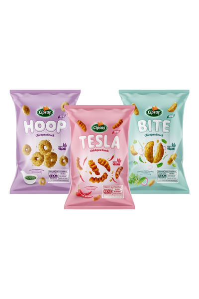 Cipsaş Hoop Tesla Bite Vegan Gluten-Free Chickpea Chips Set 65 g X 3 Pcs