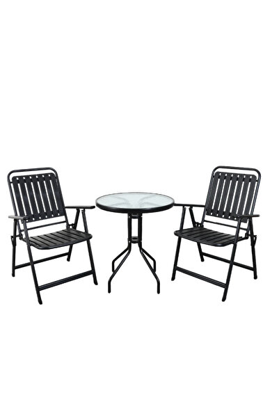 Family Ship Round Garden Table with 2 Chairs – Modern and Comfortable Design in Elegant Black Color