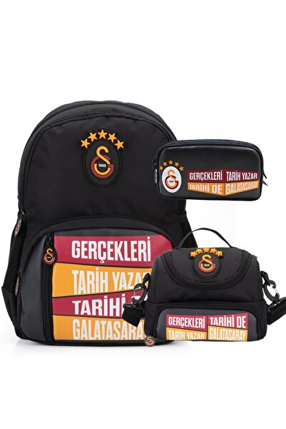 Galatasaray 4 Bölmeli 5 Yıldızlı Gerçekleri Tarih Yazar Suni Deri Yüzey Okul Çantası + Beslenme Çant