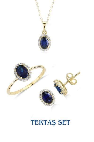 Hepimitu 14 Ayar Altın Set Safir Renkli