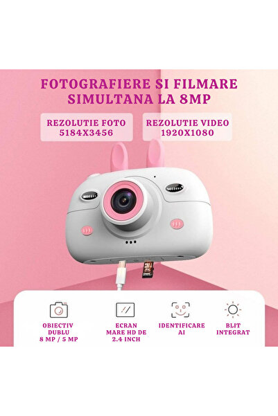 Whimlets Digital camera for children, 2.4 inch IPS screen, 18MP, 1080P HD video, 32GB card included