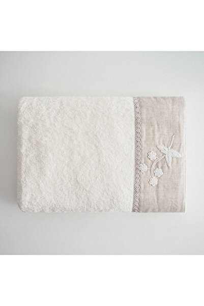 Ecocotton Ayliz Kadın Banyo Havlusu %100 Organik Pamuk El NakışlıKrem 80x150 Cm