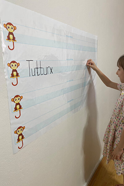 TutturX Mavi Kılavuz Çizgili Öğrenci Tahtası Yeni Müfredat Kalem Hediyeli 100x56 Cm