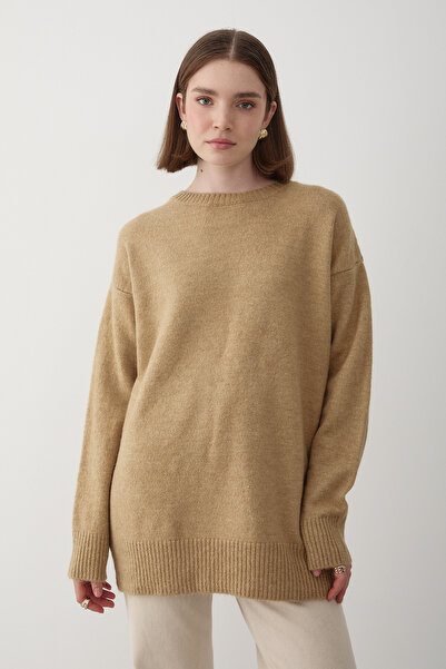 JASTE Kadın Vizon Bisiklet Yaka Oversize Triko Kazak