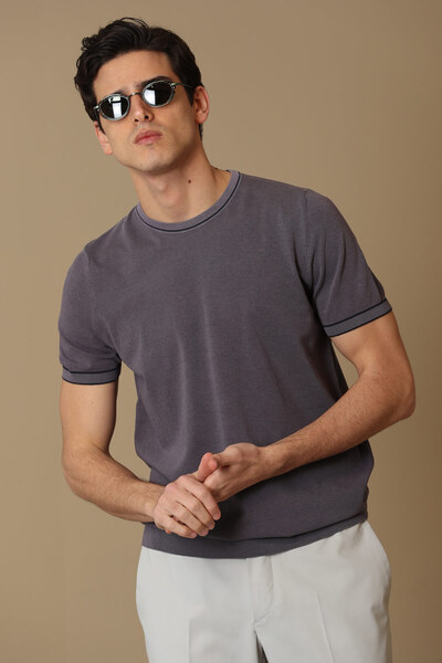 Lufian Arles Erkek Kısa Kol Kazak Mürdüm