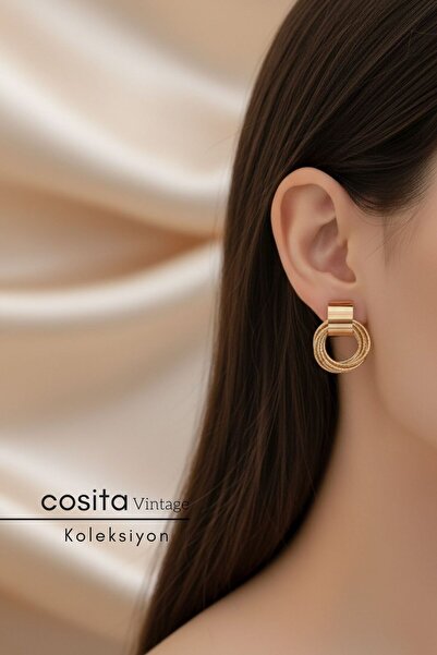 COSİTA Gold Metal Çoklu Vintage Küpe