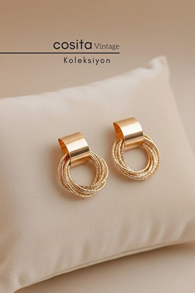 COSİTA Gold Metal Multiple Vintage Earrings