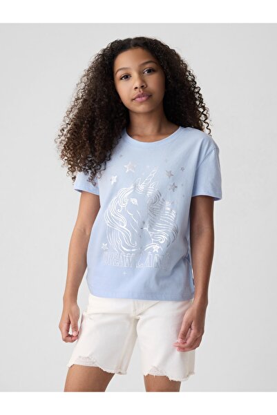 GAP Kız Çocuk Açık Mavi Grafikli T-Shirt